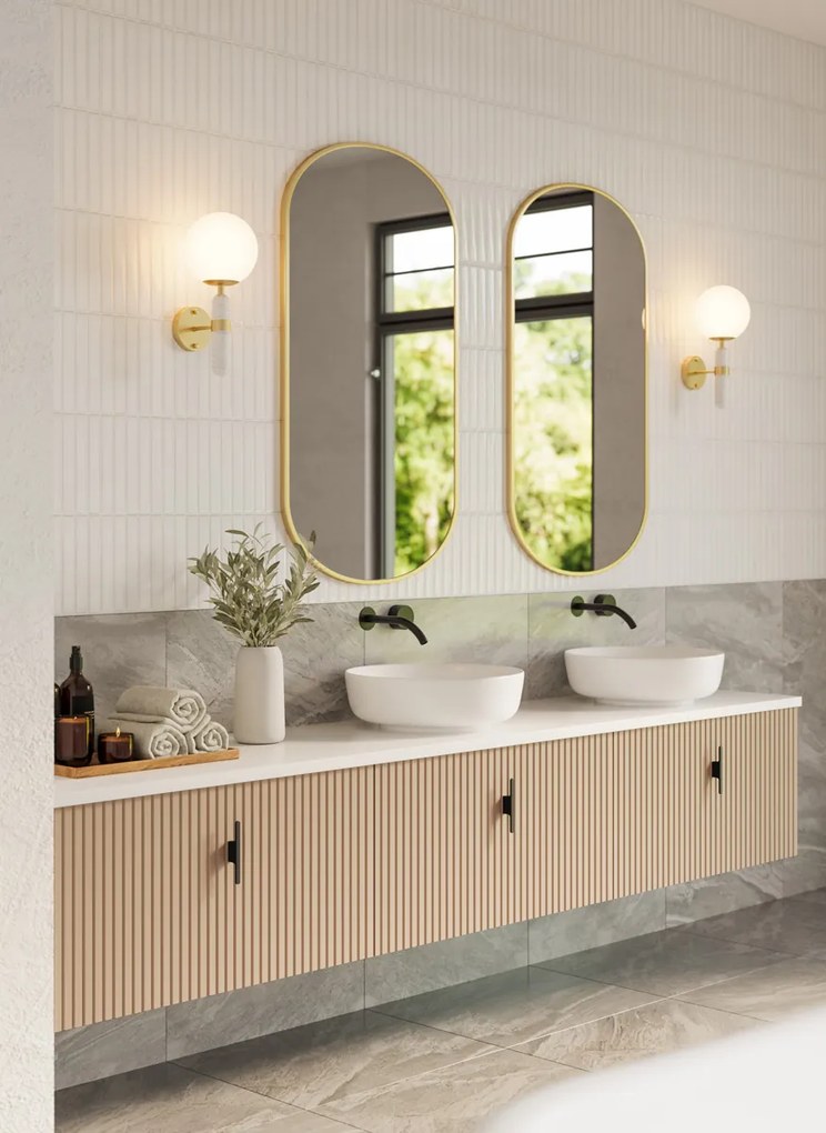 Muebles Ezra badmeubel ribbelfront 240cm macchiato met wit toppaneel en waskom