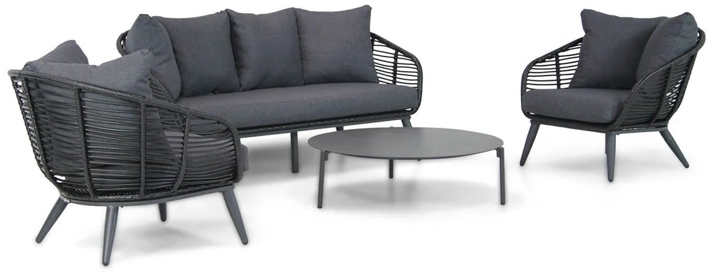 Stoel en Bank Loungeset 4 personen Aluminium/wicker Zwart  Coco Coco Leonardo