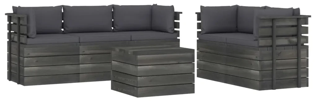 vidaXL 6-delige Loungeset met kussens pallet massief grenenhout