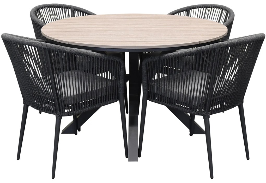Quincy Lissabon dining tuinset 120xH75 cm rond 5 delig polywood
