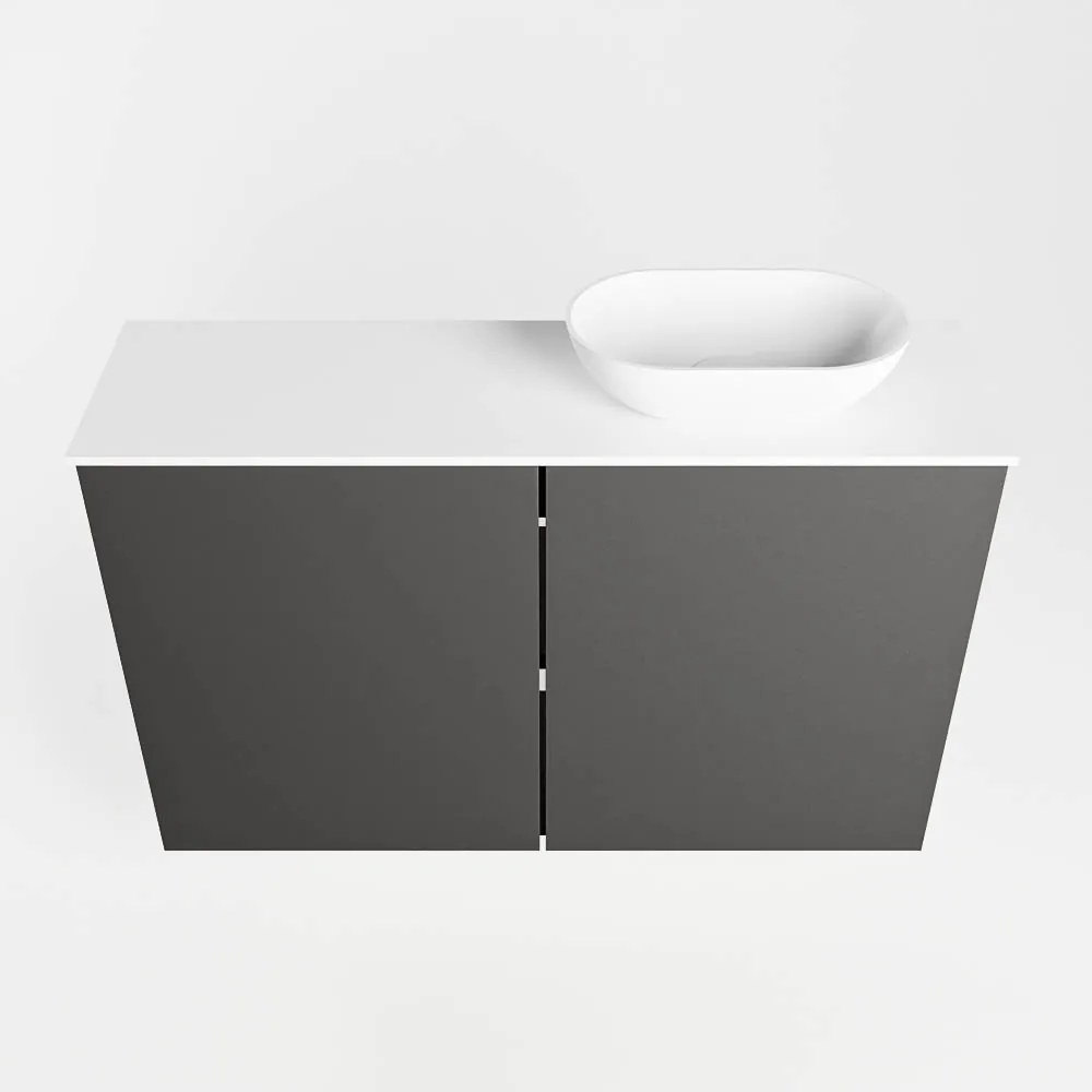 Mondiaz Fowy toiletmeubel 80cm dark grey met witte waskom rechts zonder kraangat