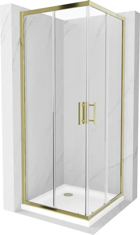 Mexen Rio douchecabine vierkant 80 x 80 cm, transparant, goud + Flat douchebak, wit - 860-080-080-50-00-4010G