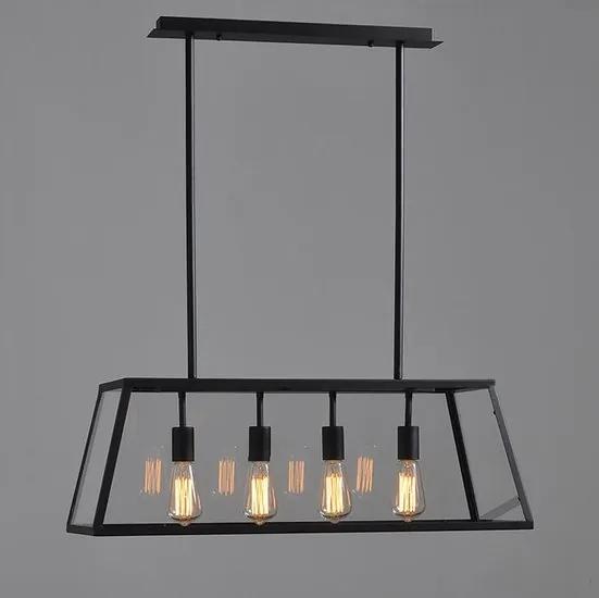 Vintage IndustriÃ«le Glazen Hanglamp Zwart 4 Lampen