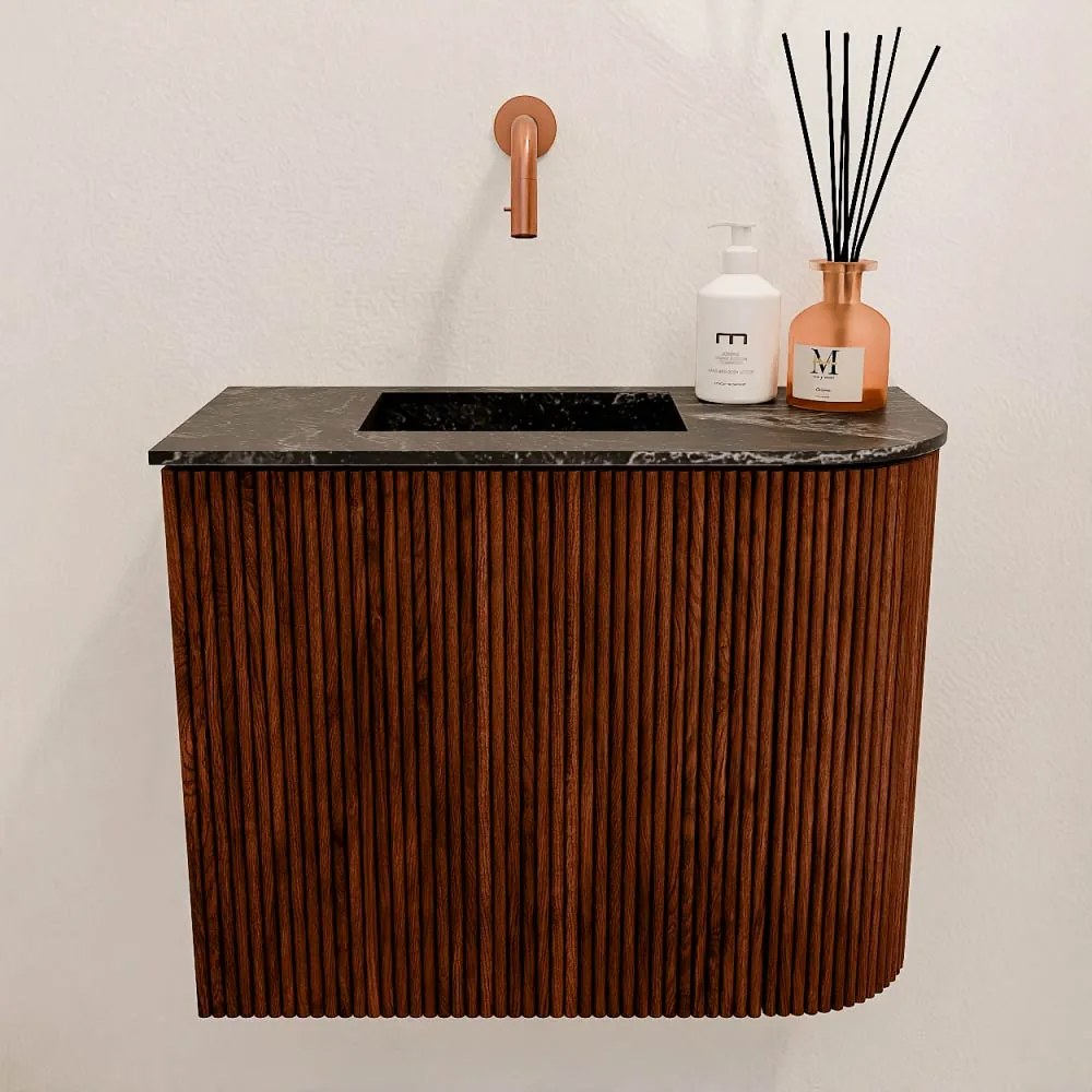 Mondiaz Joya DLux 50cm toiletmeubel ronding rechts ruby met wastafel faye links zonder kraangat lava