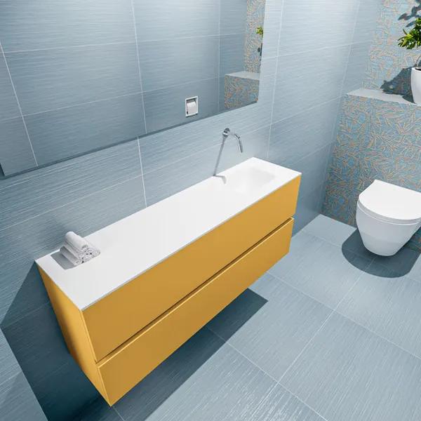 MONDIAZ ADA Toiletmeubel 120x30x50cm met 0 kraangaten 2 lades ocher mat Wastafel Lex rechts Solid Surface Wit FK75341882