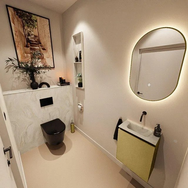 MONDIAZ TURE-DLUX 40cm toiletmeubel Oro. EDEN wastafel Ostra positie midden. Zonder kraangat. TUREDX40OROM0OST