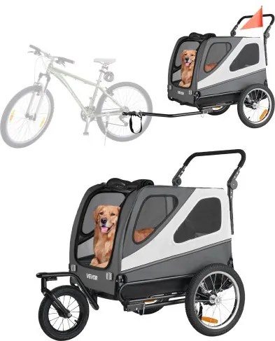VEVOR Hondenkar, tot 45 kg, 2-in-1 Fietskar voor Kleine &amp; Grote Honden, Opvouwbaar Frame met Snelspanwiel, Universele Fietskoppeling, Inclusief Vlag, Interne Lijn, 1390 x 770 x 845 mm