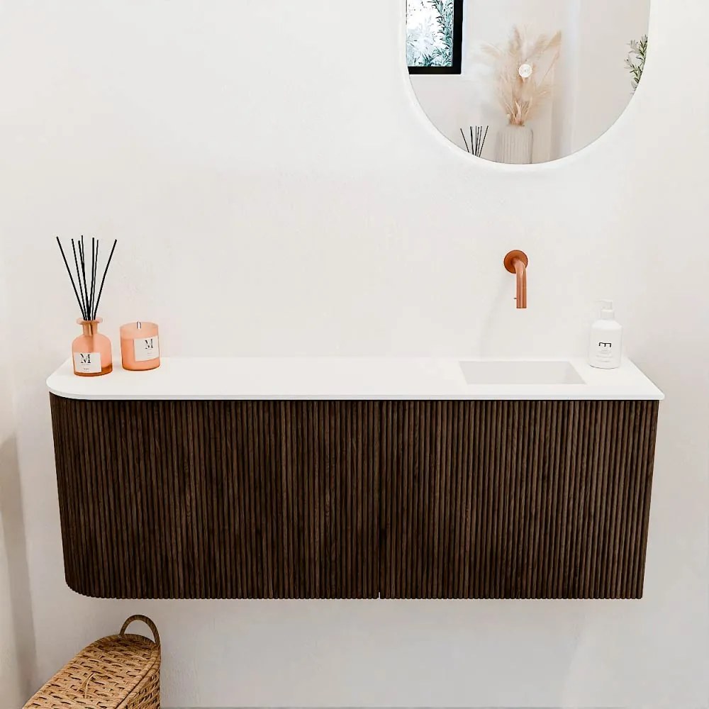Mondiaz Joya 110cm toiletmeubel ronding links walnut met wastafel faye rechts zonder kraangat talc