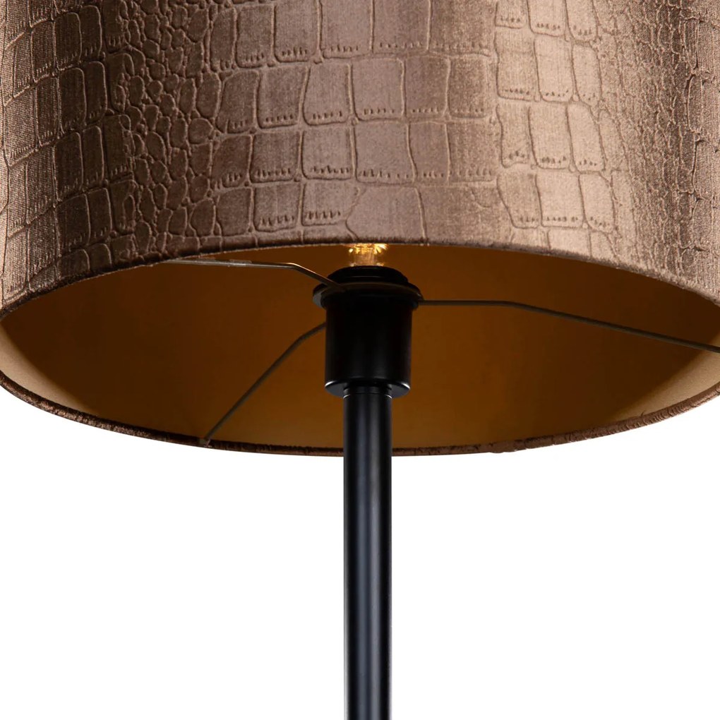 Vloerlamp zwart met velours kap krokodil 40cm - Simplo Klassiek / Antiek, Modern E27 rond Binnenverlichting Lamp