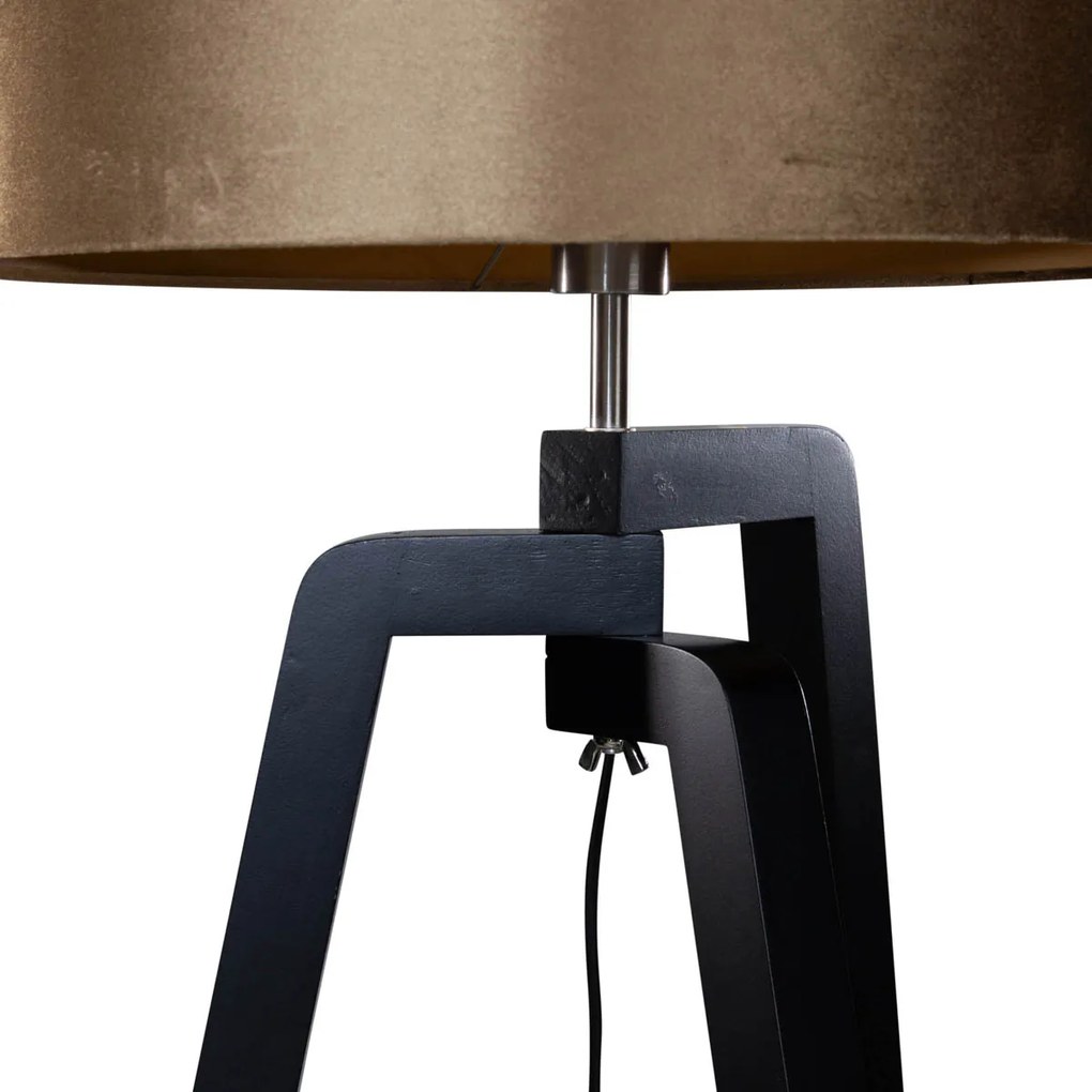 Vloerlamp zwart met velours kap brons 50cm - Puros Klassiek / Antiek, Modern E27 rond Binnenverlichting Lamp