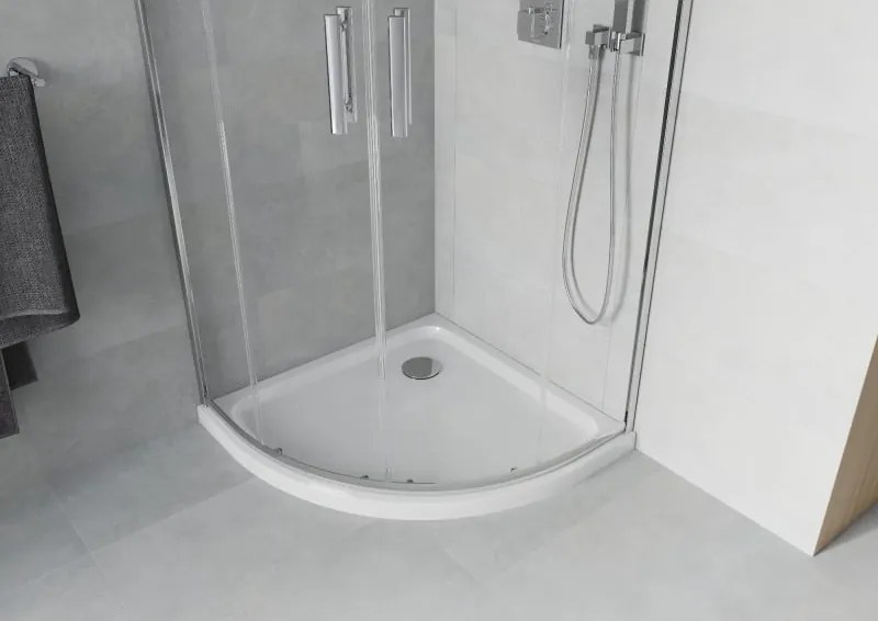 Mexen Rio halfronde douchecabine 80 x 80 cm, transparant, chroom + Flat douchebak, wit - 863-080-080-01-00-4110