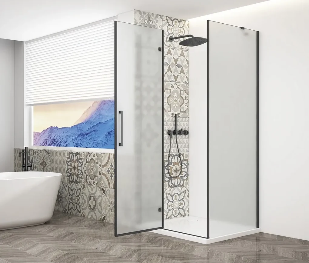 Gelco Trinity douchecabine met mat glas 100x100cm links zwart mat