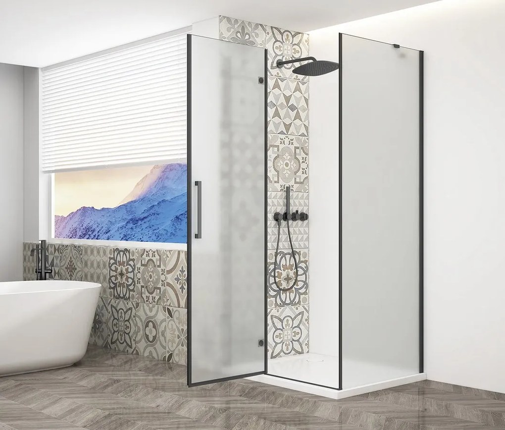 Gelco Trinity douchecabine met mat glas 120x80cm links zwart mat
