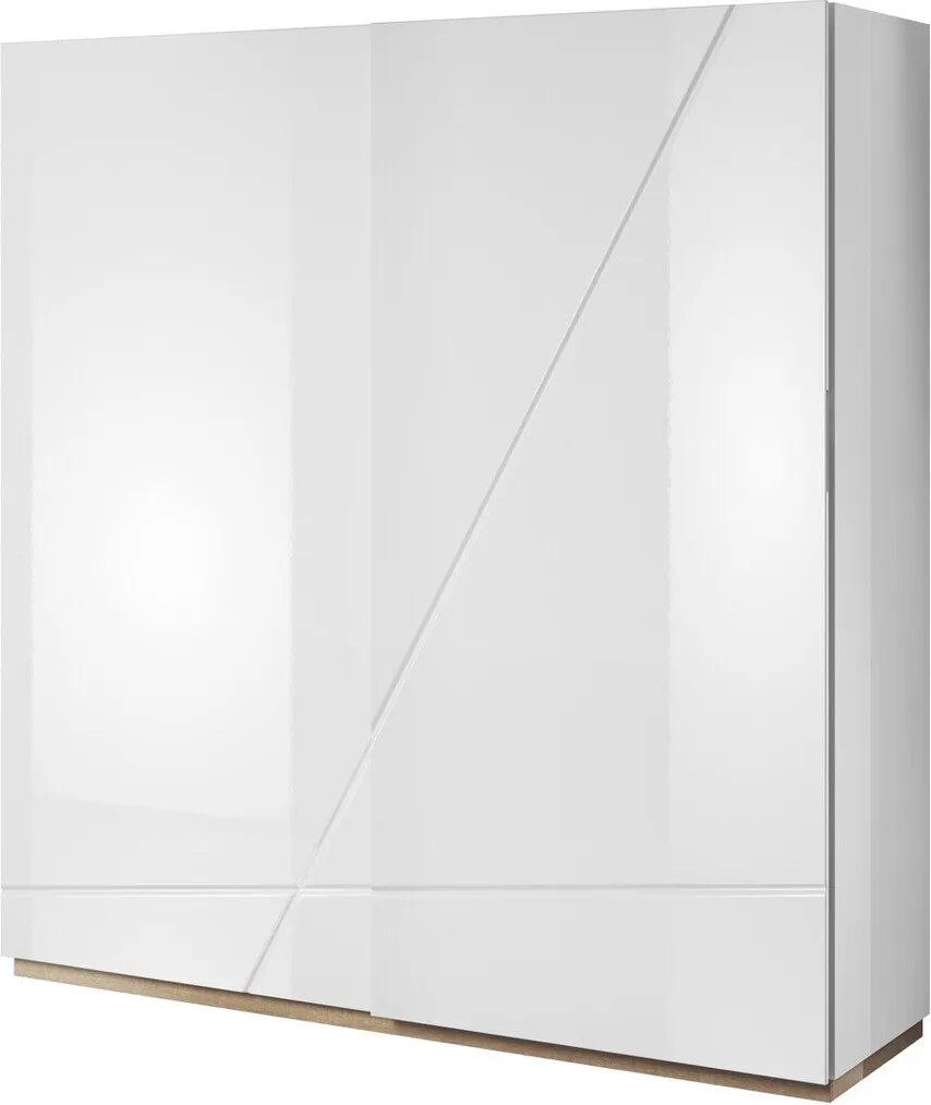 Kledingkast Corfioa 111, Wit, Glanzend wit, 200x216x60cm, 168 kg, Kledingkast deuren: Schuivend, Aantal planken: 5, Aantal planken: 5