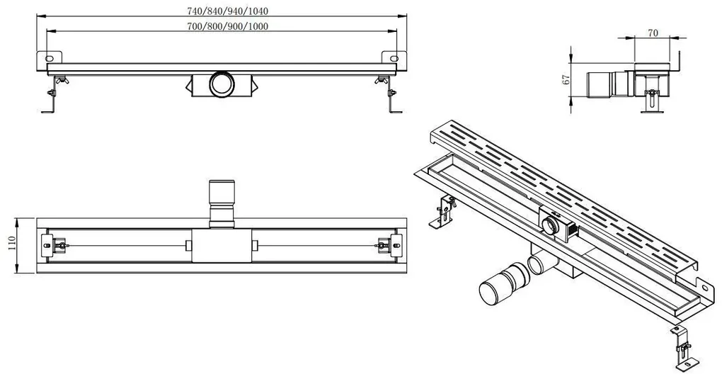 Mueller Luxa RVS douchegoot 80x7cm met muurflens