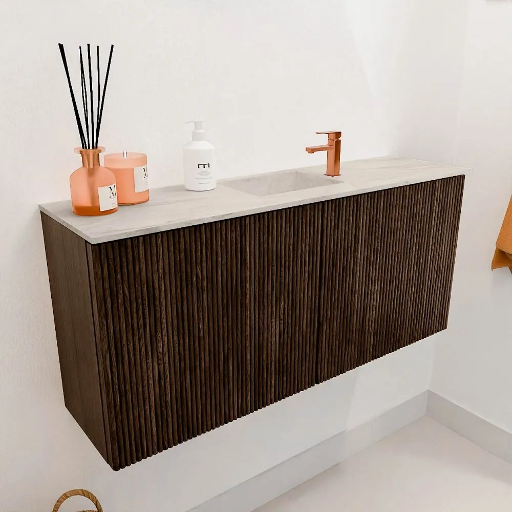 Mondiaz Joya DLux 90cm toiletmeubel walnut met wastafel faye midden 1 kraangat ostra