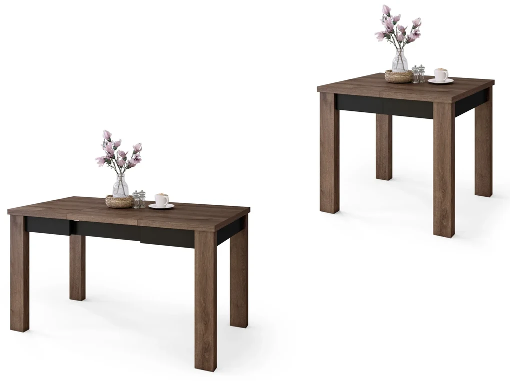 FONTE Eik bruin / Zwart Mat -KLASSIEKE KEUKEN- /WOONKAMERTAFEL 85x75 UITKLAPBAAR TOT 130 cm!