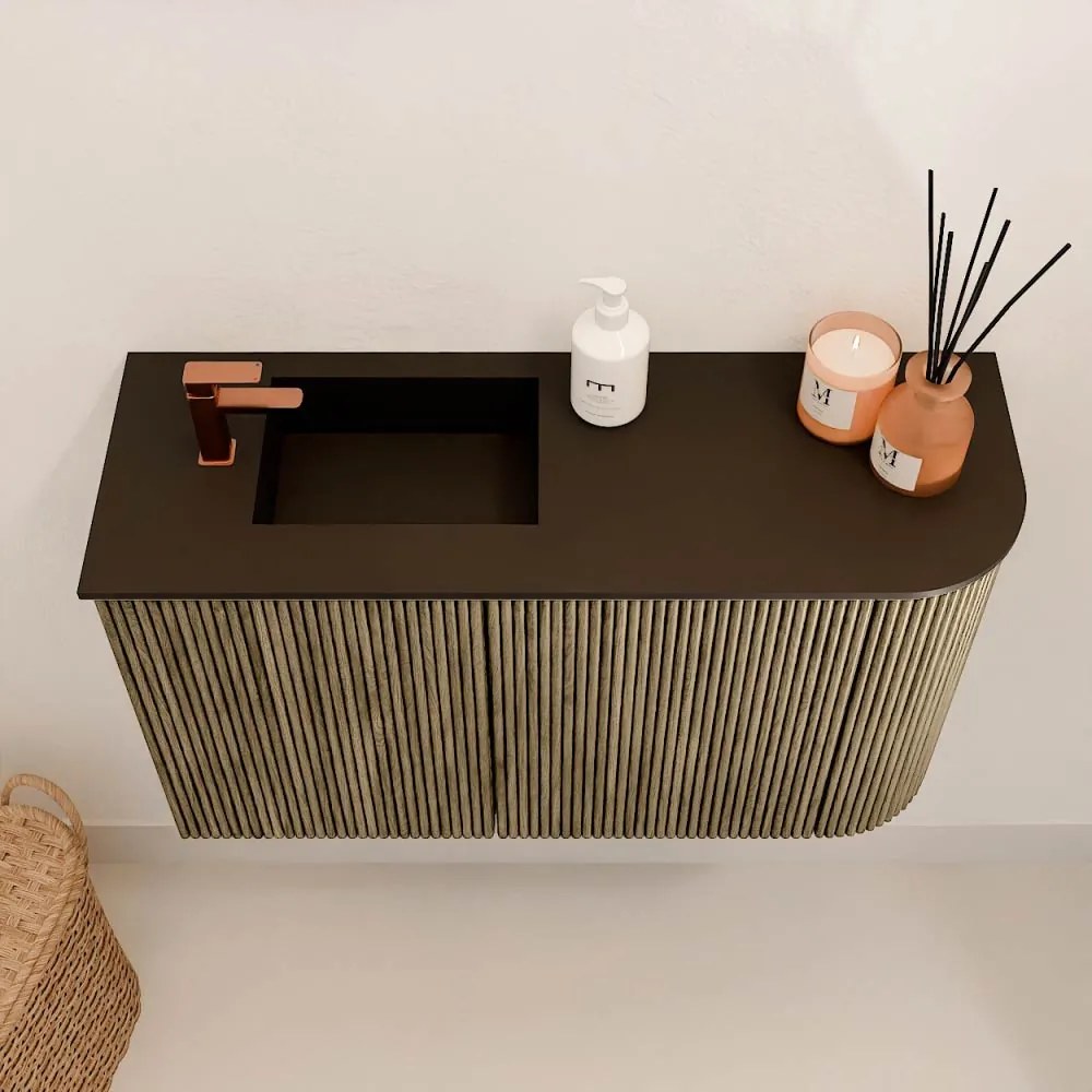 Mondiaz Joya 70cm toiletmeubel ronding rechts dusk met wastafel faye links 1 kraangat urban