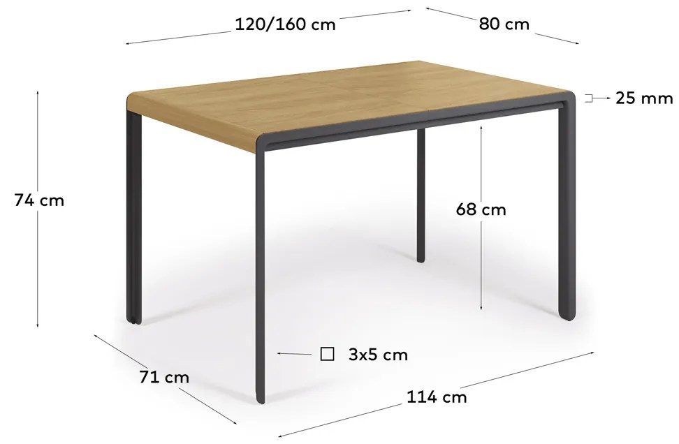 Kave Home Nadyria Design Eettafel Uitschuifbaar Eiken 120-160 Cm