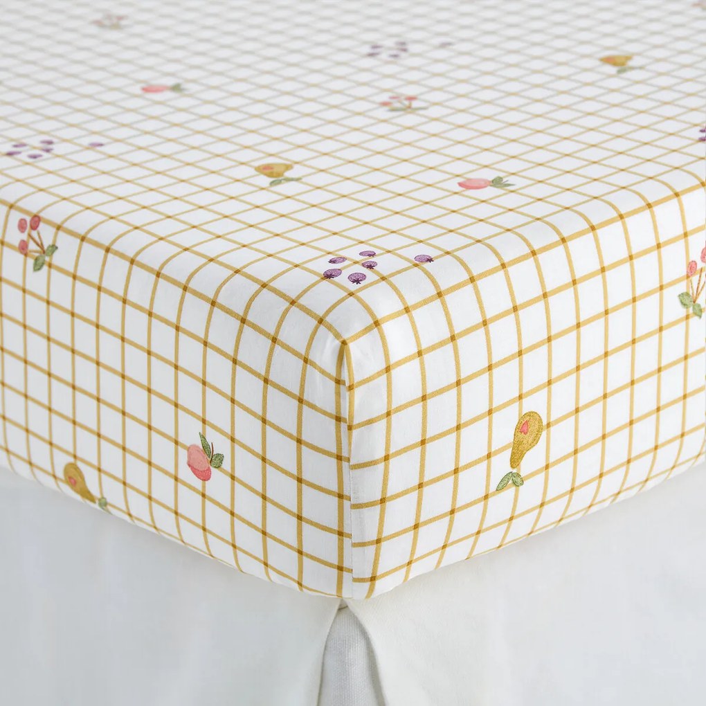 Hoeslaken voor kinderbed, 50% gerecycled katoen, omslag van 25 cm, fruitprint, LILAS