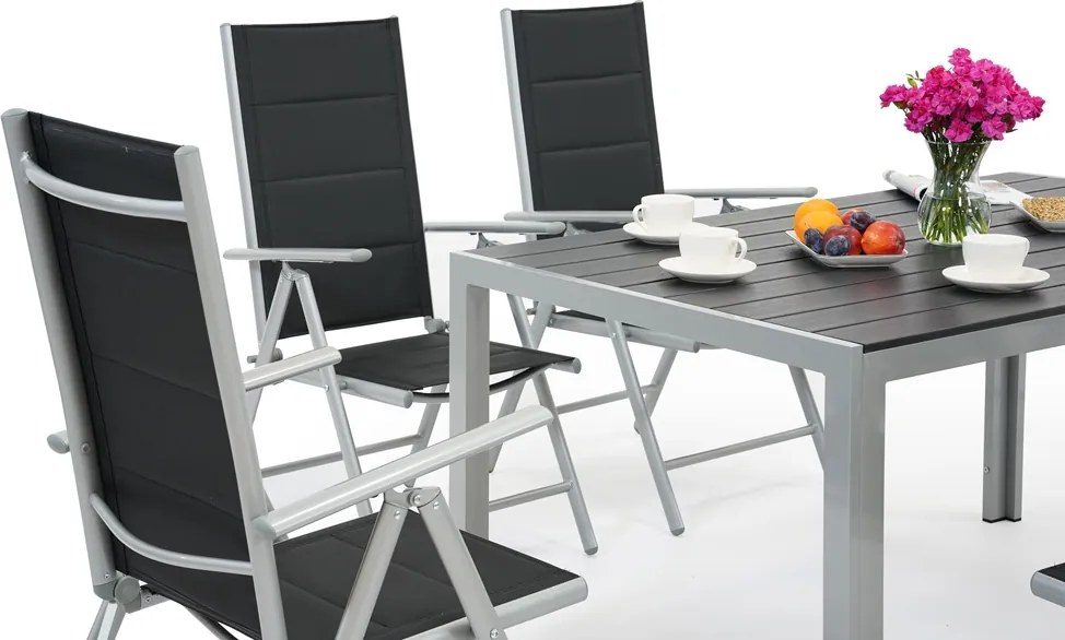 Aluminium tuinset met polywood Verona voor 6 personen Garden Point zwart-grijs