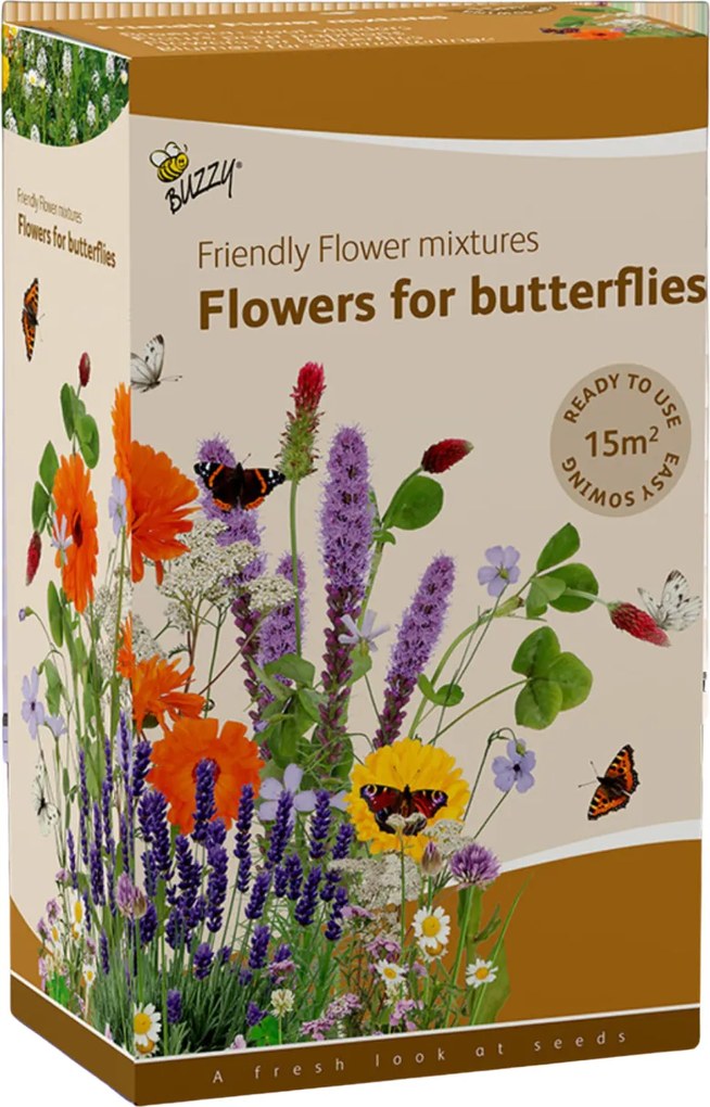 Buzzy seeds Friendly Flowers Strooidoos - Vlinders Laag - 15 m²