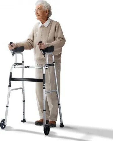 VEVOR 2-in-1 loophulp, in hoogte verstelbaar, opvouwbaar, met 5-inch massieve wielen, lichtgewicht aluminium | Mobiliteitshulpmiddel met voorwielen voor ouderen en mensen met een beperking, 204 kg