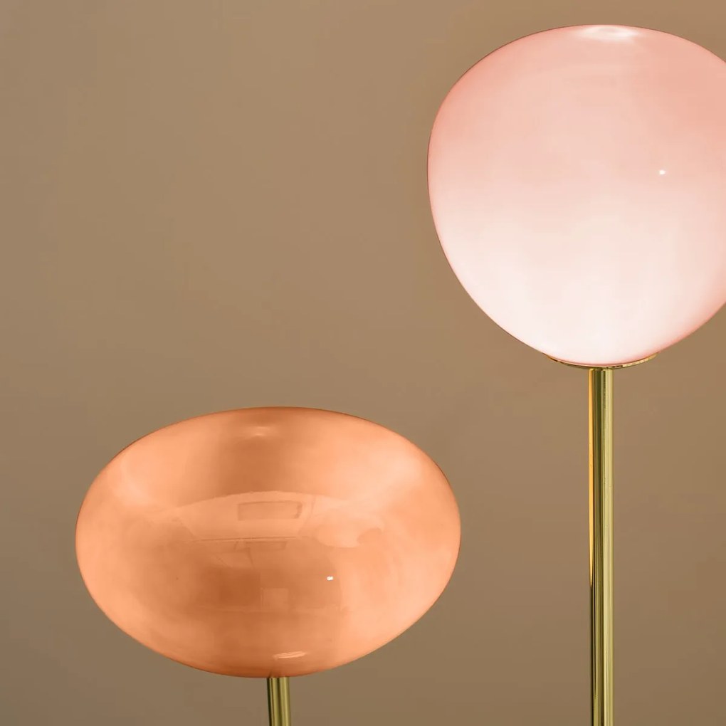 Adrianne staande lamp, roze en wijnrood glas en messing