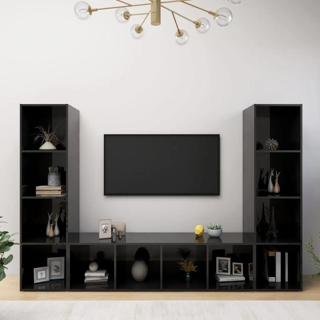 vidaXL Tv-meubelen 3 st 142,5x35x36,5 cm spaanplaat hoogglans zwart