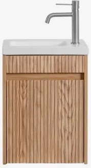 Narek Zwevend Houten Badkamermeubelset Met Geïntegreerde Wastafel Spiegelloze & Ash Brown & Geborsteld Grijs ↑20 Cm Met Overloop Aftapventiel Orveta &
