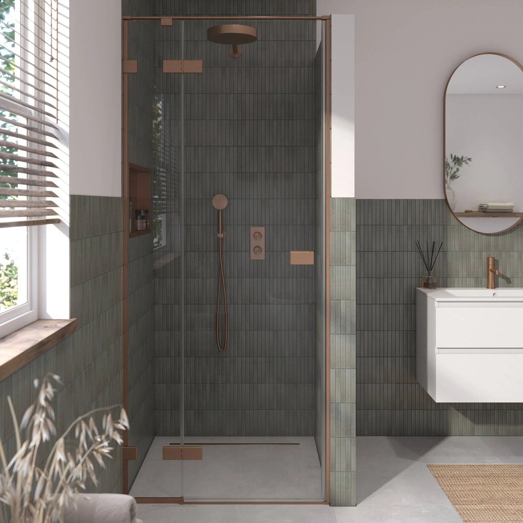 Saqu Parro Douchedeur 90x210 cm Geborsteld Koper Helder Glas