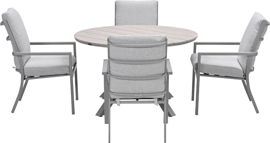 Garden Impressions Senja tuinset 5-delig valley sand - Tulli tuintafel Ø122x75 cm - light teak vironwood