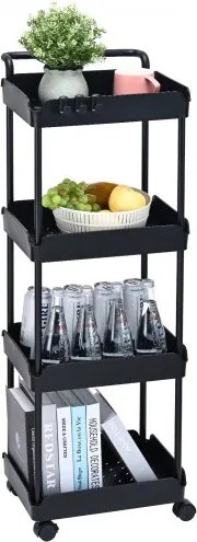 VEVOR Rolwagen, Keukenwagen met 4 Laden, Keukenplank, Nisplank met Wielen, Badkamerplank 370x355x1065mm Opbergwagen Draagvermogen 60kg Multifunctionele Trolley Zwart Afruimwagen Serveerwagen