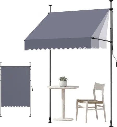 VEVOR Klemzonnescherm 150 cm, in hoogte verstelbaar zonnescherm met handslinger, terraszonnescherm met UPF 80+ zonbescherming, zonnescherm, balkonzonnescherm, ideaal voor terras, balkon en tuin, donkergrijs