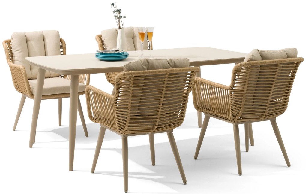 Tuinset 4 personen 180 cm Aluminium/wicker Taupe Coco Custa/Vienna