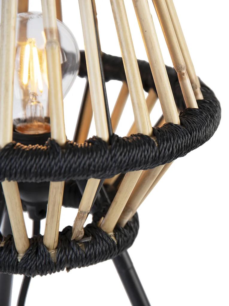 Landelijke tripod tafellamp bamboe met zwart - EvalinOosters E27 rond Binnenverlichting Lamp
