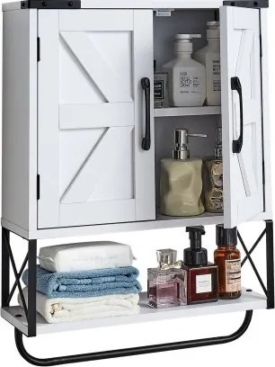 VEVOR Badkamer Wandkast Medicijnkast met 2 deuren en verstelbare planken, Opbergkast Hangkast met open scheidingswand en handdoekenrek voor Keuken Toilet Wasruimte