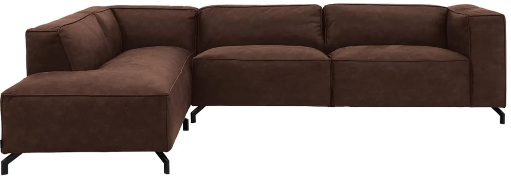 Goossens Bank Calvin bruin, micro leer, 3,5-zits, modern design met ligelement links