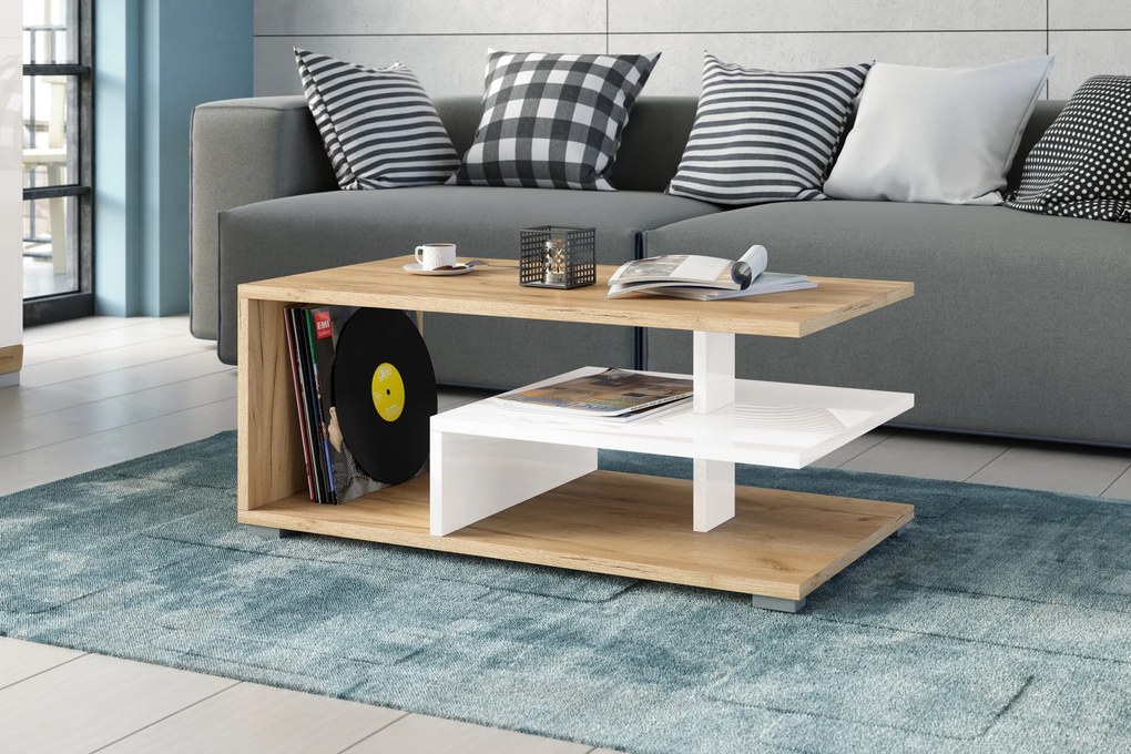 Mazzoni LINK gouden eiken / wit glans, salontafel