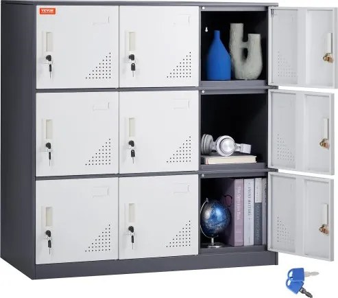 VEVOR Lockerkast, opbergkast met 9 deuren, garderobekast met 9 compartimenten, kluisje voor waardevolle spullen, draagvermogen 30 kg, kantoorkluisjes voor kantoor, thuis, school
