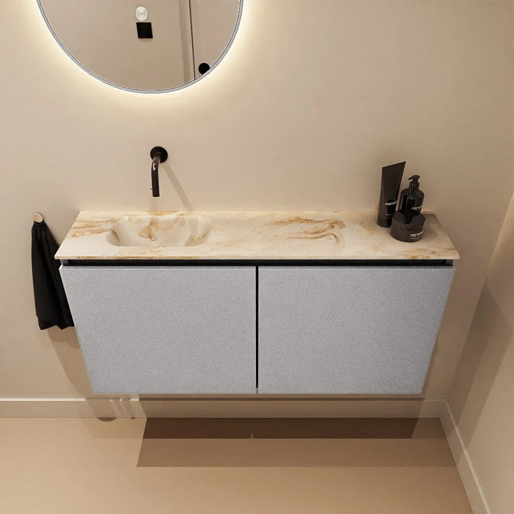 Mondiaz Ture DLux toiletmeubel 100cm plata met wastafel frappe links zonder kraangat