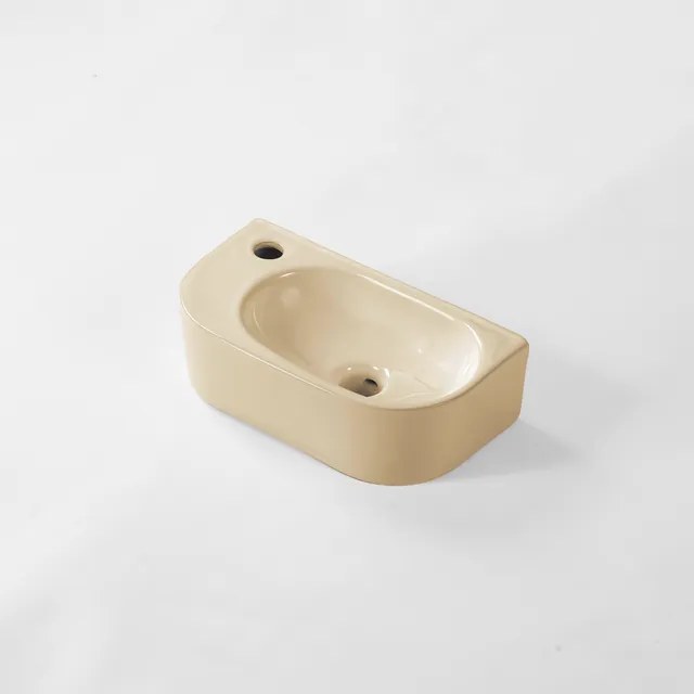 QeramiQ Pure Fontein - 40x22x12cm - Links - Glad - halfrond - 1 kraangat - Keramiek - Beige mat 8716LB
