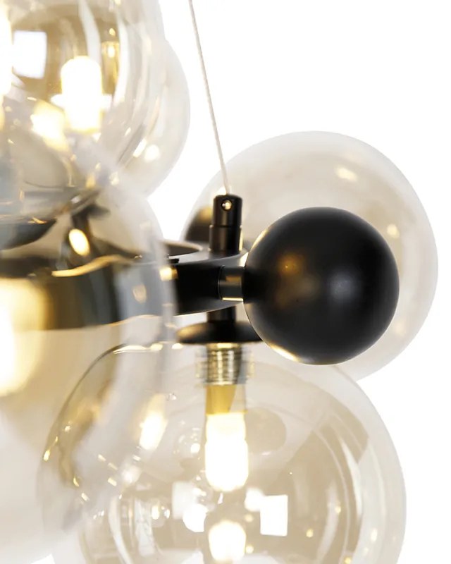 Smart hanglamp met dimmer zwart met amber glas 12-lichts incl. 12 Wifi G9 - David Art Deco G9 bol / globe / rond rond Binnenverlichting Lamp