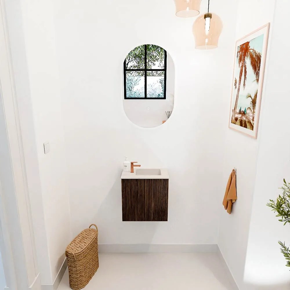 Mondiaz Joya DLux 40cm toiletmeubel walnut met wastafel faye rechts 1 kraangat meli