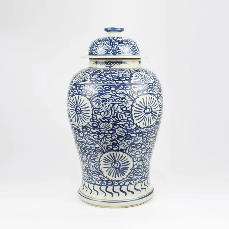 Fine Asianliving Chinese Gemberpot Blauw Wit Porselein Handgeschilderd D27xH47cm
