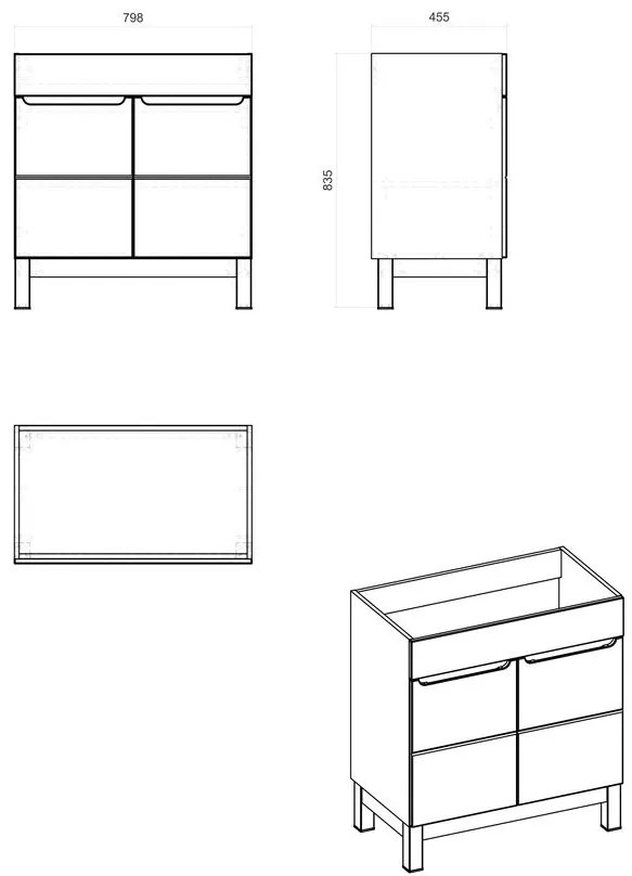 Comad Bali Grey badkamermeubel 80cm met witte wastafel en kraangat eiken/antraciet