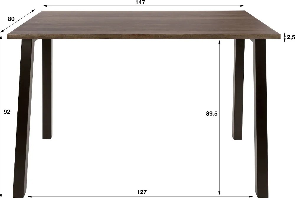 Bartafel Acaciahout Met Staal - 147 X 80cm.