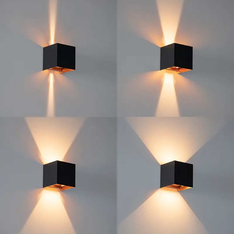 Buiten wandlamp zwart met goud incl. LED 2-lichts IP54 - Edwin Modern IP54 Buitenverlichting kubus / vierkant
