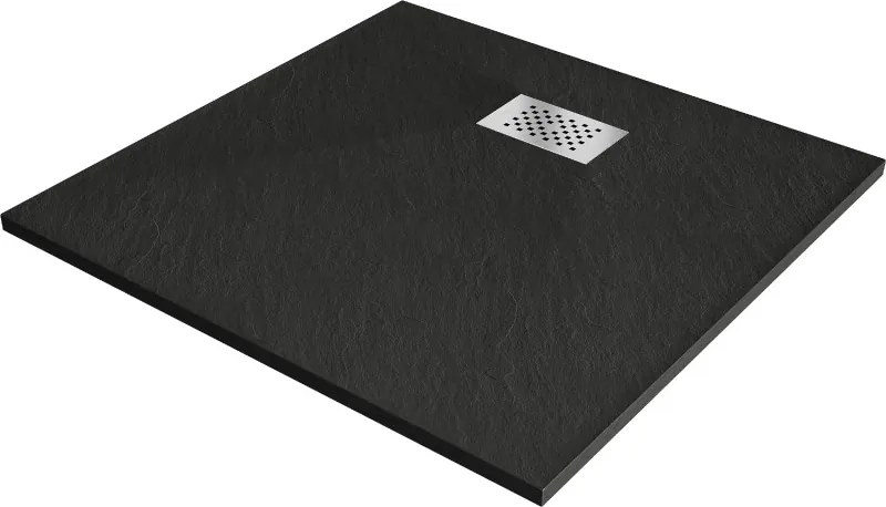 Mexen Hugo vierkante douchebak SMC 90 x 90 cm, zwart, roestvrijstalen afdekking - 42709090-X