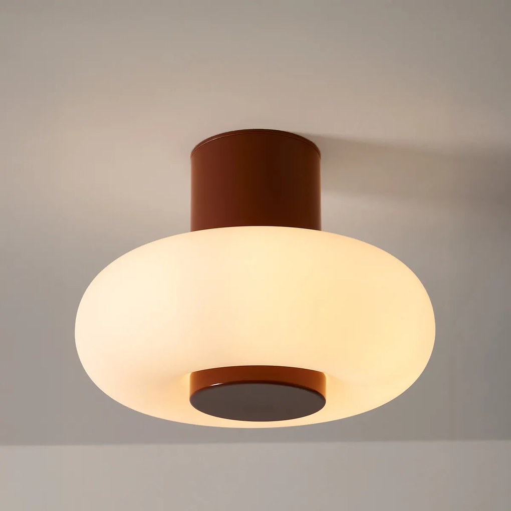 Plafondlamp of wandlamp, ijzer en opaline metaal, OMER